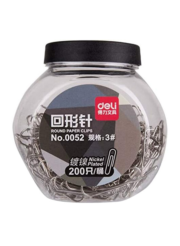 

Deli Nickel Plated Round Paper Clips, 200 Pieces, Silver