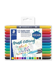 Staedtler 12-Piece Brush Lettering Double End Colour Pen, ST-3004-TB12, Multicolour