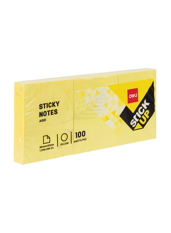 

Deli A00153 Sticky Notes, 1.5 x 2-inch, Yellow