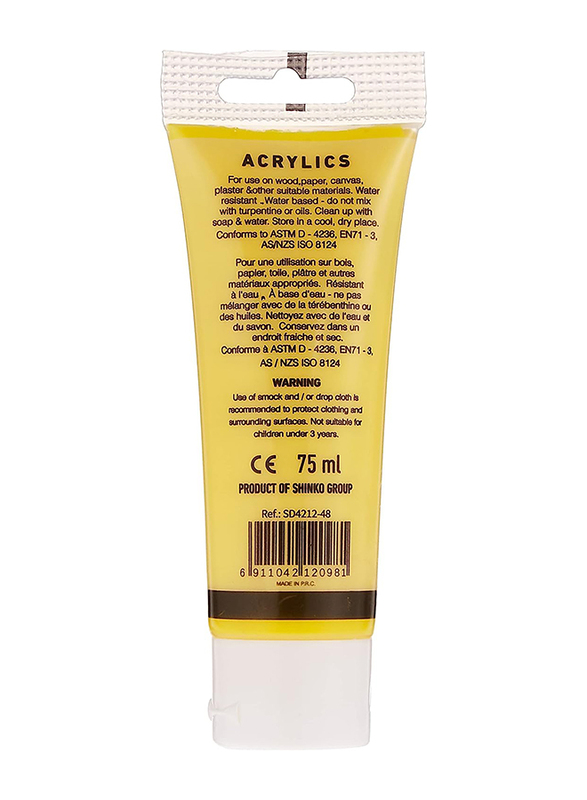 Super Deal Acrylic Paint Tube, 75ml, Opaque Primary Yellow