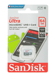 Sandisk Ultra 64GB MicroSDHC Memory Card, White/Grey