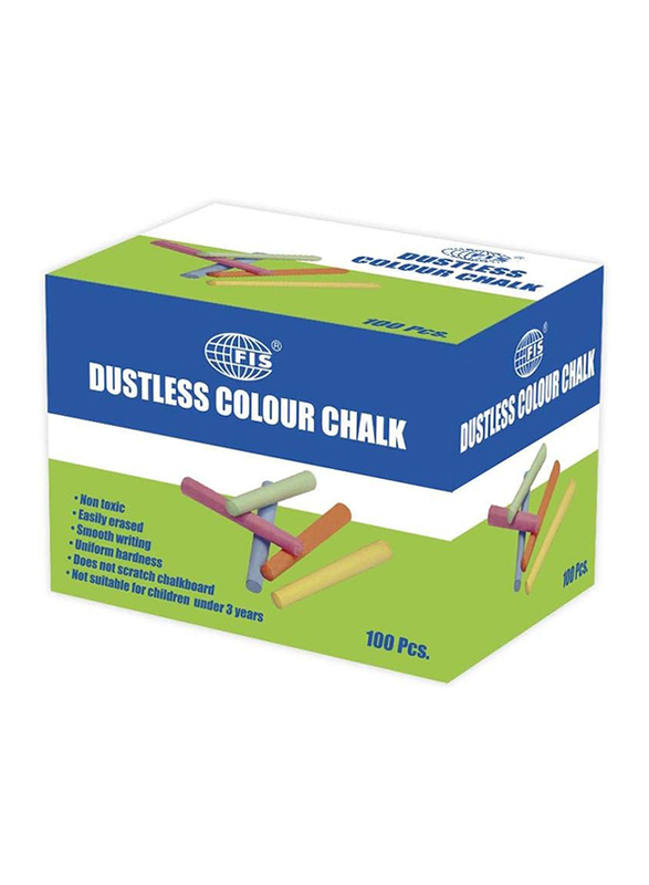 FIS Dustless Colour Chalks, 100 Pieces, Multicolour