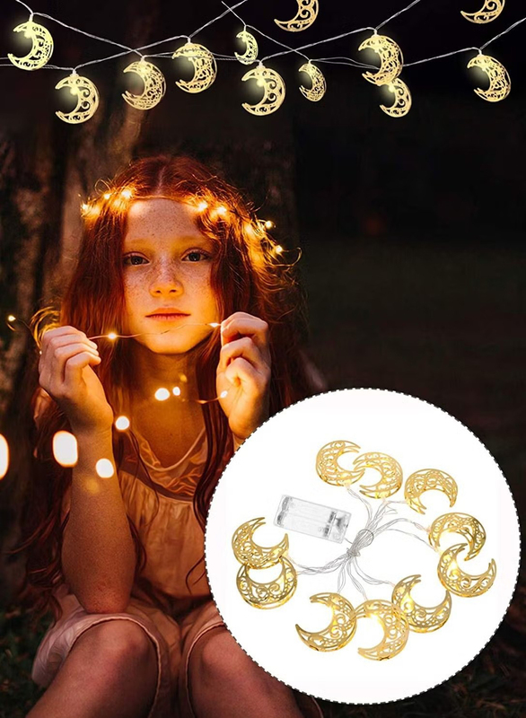 HilalFul Small Crescent Fairy String Lights with Warm White Light, Gold