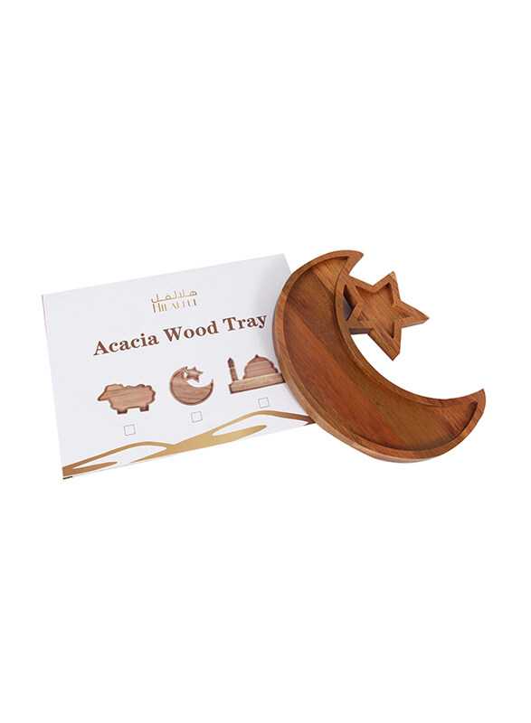 

Hilalful Acacia Moon & Star Wooden Tray, Brown