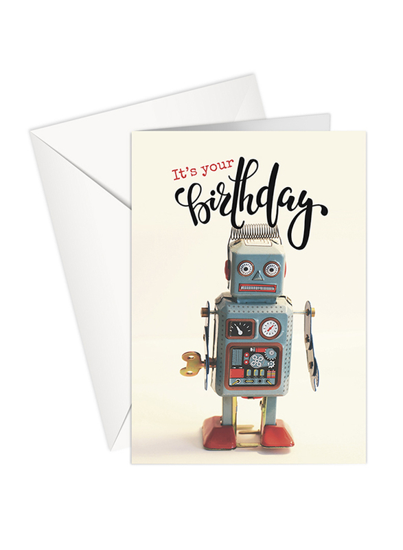 Share The Love Robot It's Your Birthday Printed Greeting Card with Envelope, Multicolour