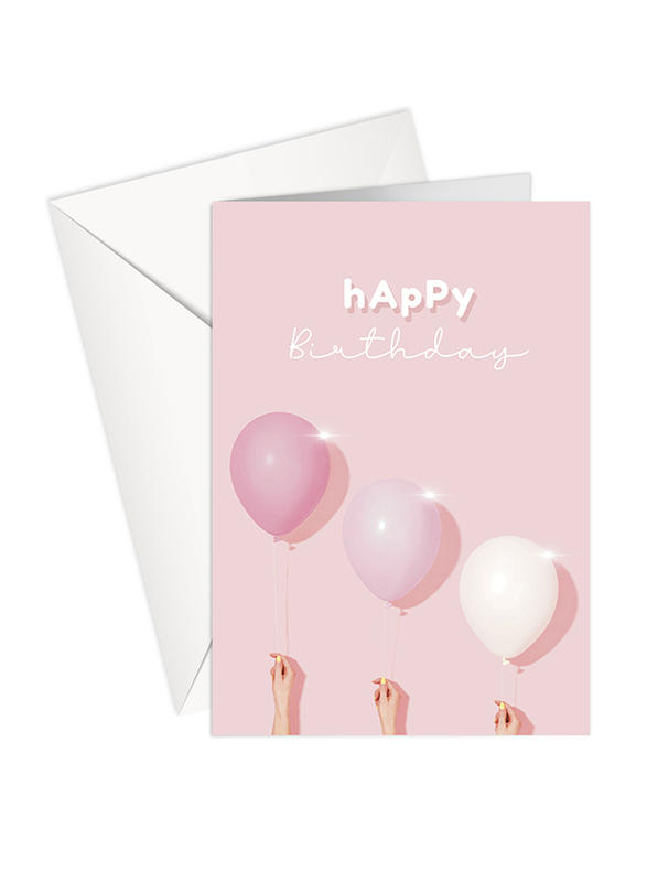 Share The Love Happy Birthday Greeting Cards, Balloons , A4 Size, Pink