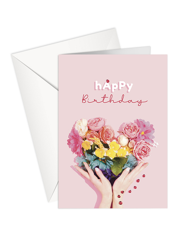 Share The Love Happy Birthday Greeting Cards, Heart , Flower, Pink