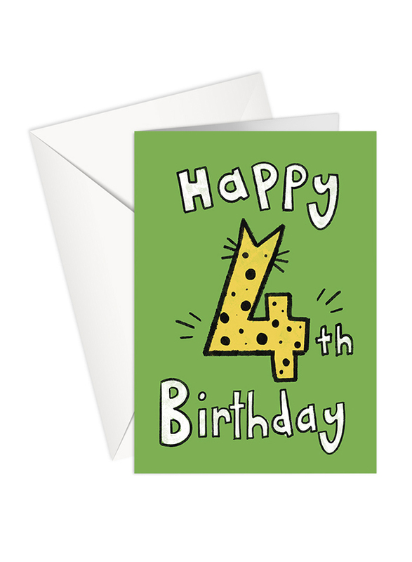 Share The Love GC110 Age 4 Happy Birthday Printed Greeting Card with Envelope, Green