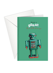 Share The Love Robot Have a Great Birthday Printed Greeting Card with Envelope, Green