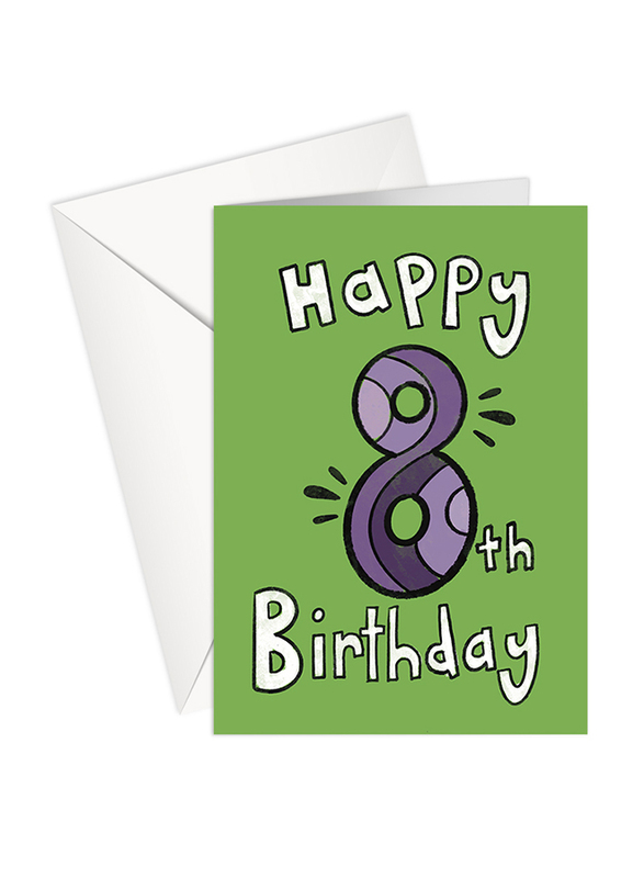 Share The Love GC110 Age 8 Happy Birthday Printed Greeting Card with Envelope, Green