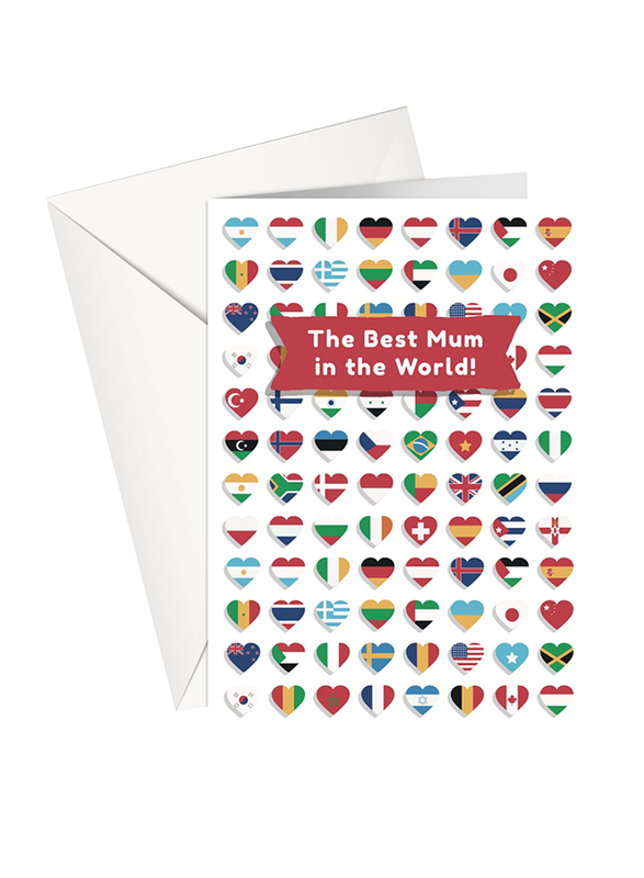 Share The Love for Mum The Best Mom In The World National Flags in Heart Shape, Mother's Day Greeting Card, Multicolour