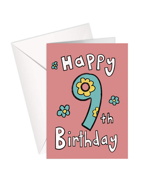 Share The Love GC110 Age 9 Happy Birthday Printed Greeting Card with Envelope, Light Pink