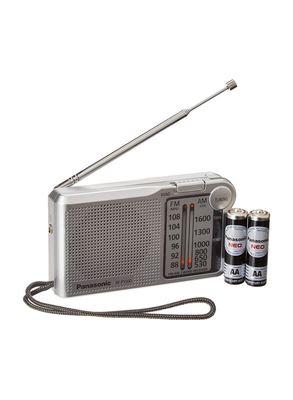 

Panasonic 2 Band FM/AM Pocket Small Portable Speakers Radio with 2 R6/LR6 Batteries, 3V, RF-P150D, Silver