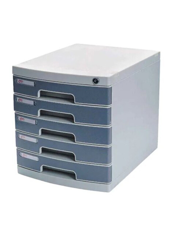 

Deli 5-Layer File Cabinet with Front Key Lock, Grey/Blue