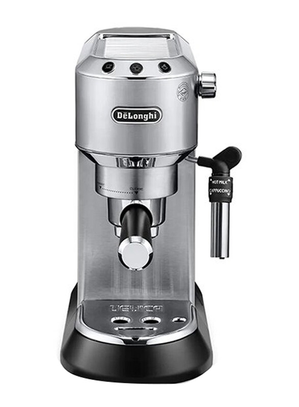 

Delonghi Dedica Barista Pump Espresso and Cappuccino Maker Ground Coffee and ESE Pods Coffee Machine, 1.1L, 1350W, EC685.M, Silver