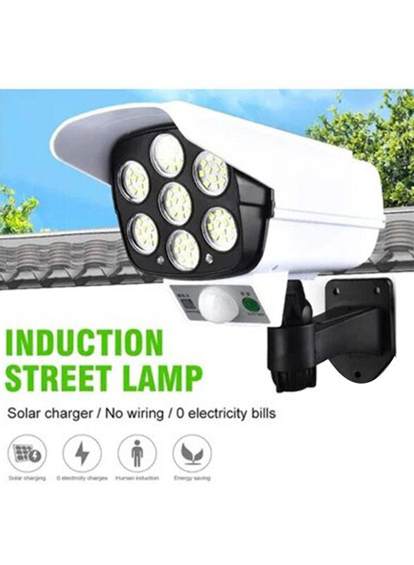 

Atd Solar Powered Sensor Light with Outdoor Simulated Camera 77 LED Street Spotlight, White/Black