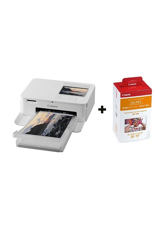 

Canon RP-108 White Compact Photo Printer Postcard Size Color Ink with Selphy CP1500 Photo Printer