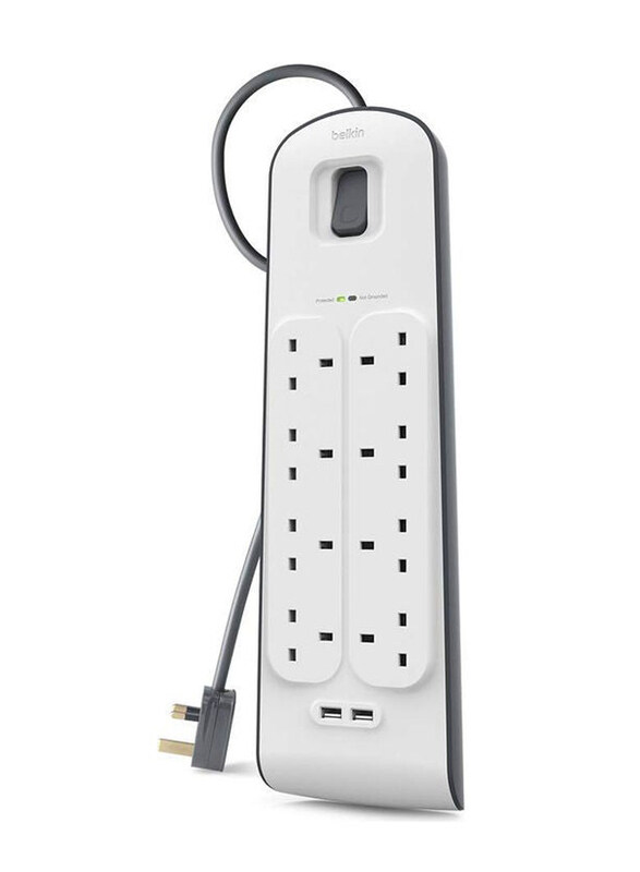 

Belkin 8 Outlet Surge Protector And 2-USB Ports With 2M Power Cord, White