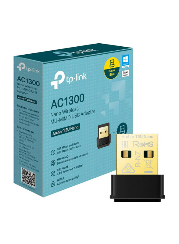 

TP-Link Archer T3U Nano MU-MIMO USB 2.0 Nano Wireless Adapter with Dual-Band & Miniature Design, AC1300, Black