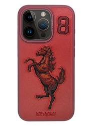 iPhone 15 Pro Case, Boris Series of Horse Embroidery Designed Shockproof Protective Phone Case for iPhone 15 Pro - Red