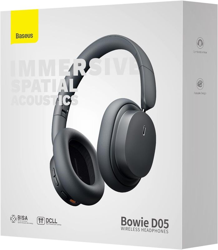 Baseus Bowie D05 Wireless Headphone With Microphone, 70H Playtime Bluetooth Wireless Headphones with EQ Modes, Built-in HD Mic, HiFi Stereo Sound, Deep Bass, Soft Ear Cups For Phone PC - Gray