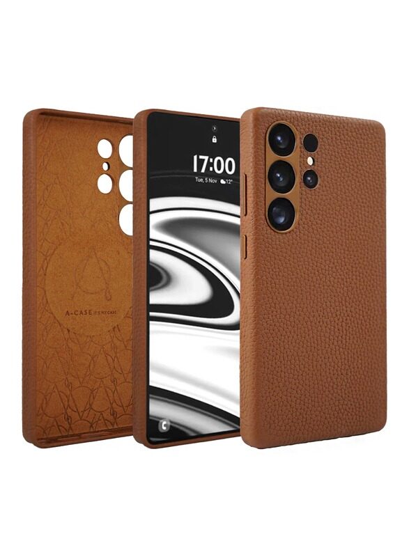 

A-Case its My Case Amur Series Made of Premium Genuine Leather Case for S25 Ultra Full Protection Compatible with Magsafe - Brown