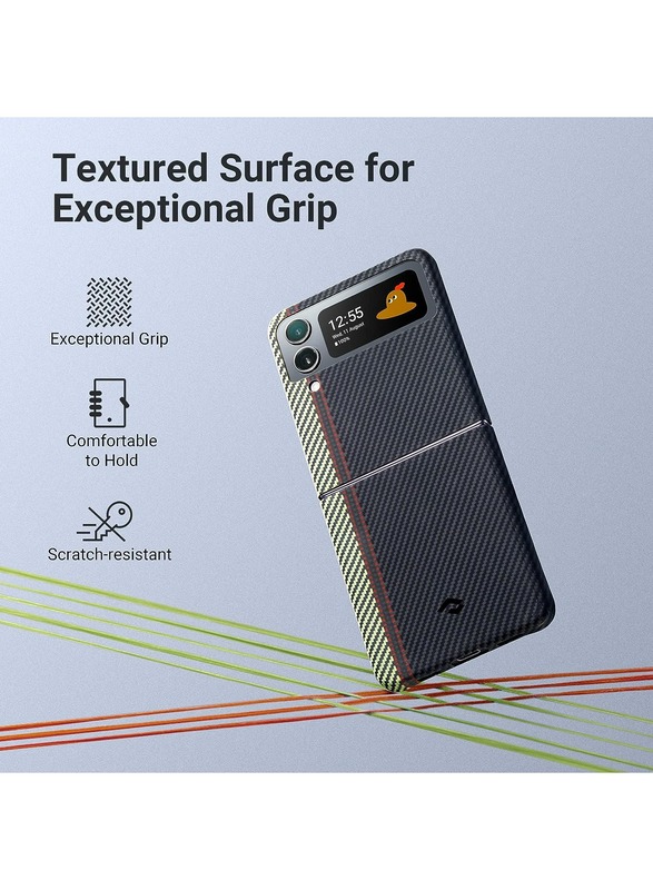 PITAKA Z Flip 4 Case Compatible with MagSafe, Slim & Light Samsung Flip 4 Case with a Case-Less Touch Feeling, 600D Aramid Fiber Made Fusion Weaving MagEZ Case 3 - Overture