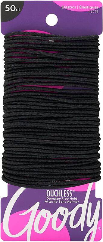 

Goody Ouchless Elastics for Women, Black, 2mm, 50 Pieces