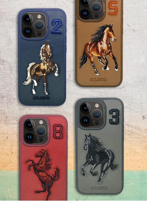 iPhone 15 Pro Max Case, Boris Series of Horse Embroidery Designed Shockproof Protective Phone Case for iPhone 15 Pro Max - Red