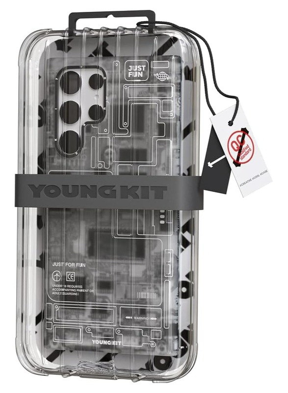 YoungKit Futuristic Technology Circuit Designed for Samsung Galaxy S23 Ultra case (2023) Full Protection, Military Shockproof, Soft Bumper - Black/Grey