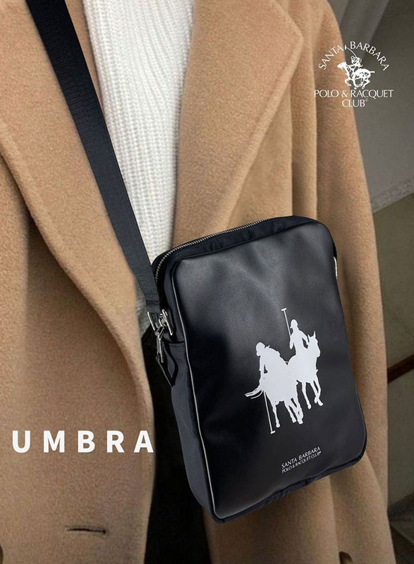Santa Barbara Polo & Racquet Club Umbra Series PU Leather Crossbody Travel Messenger Bag, Black