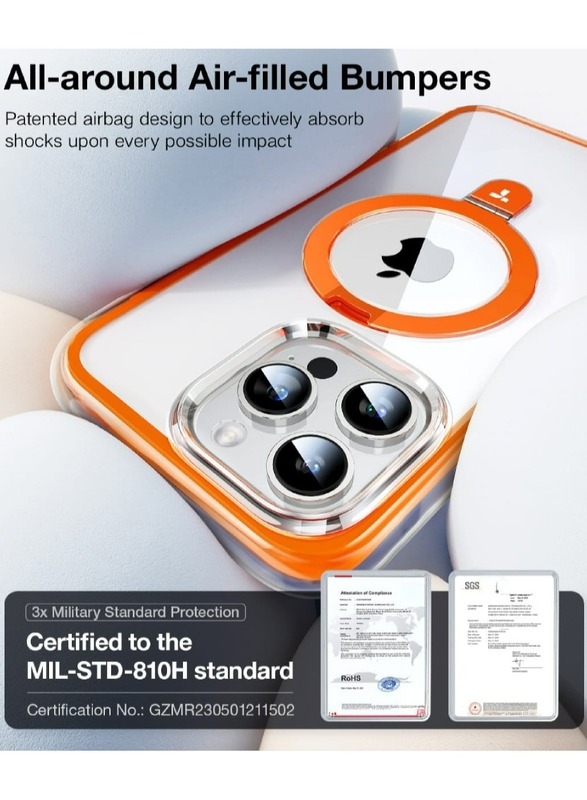UPRO Ostand SS Shield Patented Air-Filled Bumpers, Military-Grade Protection, Powerful Magnetic Kickstand, 3-in-1 Versatile Stand, and Secure Grip for iPhone 15 Pro Case - Orange