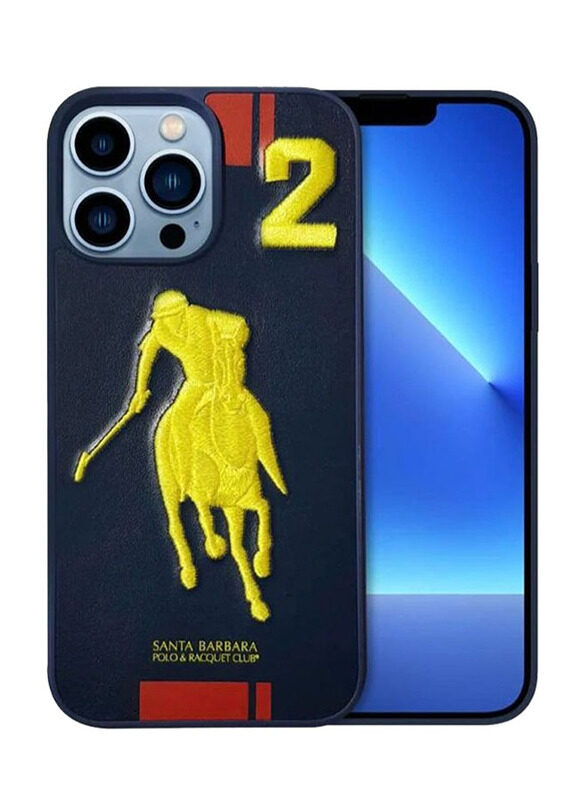 

Santa Barbara Polo & Racquet Club Garner Series Apple iPhone 13 Pro Embroidery Jockey Phone Case, Blue/Yellow