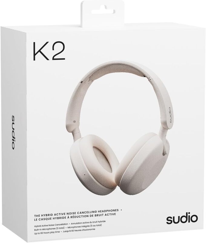 Sudio K2 White, Over-Ear Headphones, Hybrid Active Noise Cancellation, with Integrated Microphone, Charging via USB-C, Up to 35 Hours Playtime, Touch Panel, Premium Crystal Sound