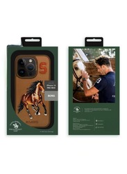 iPhone 15 Pro Case, Boris Series of Horse Embroidery Designed Shockproof Protective Phone Case for iPhone 15 Pro - Brown