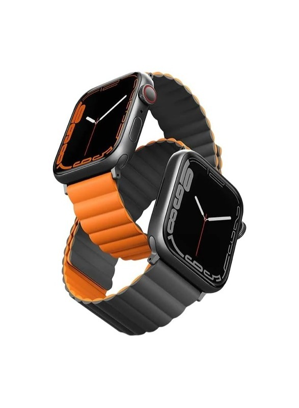 Revix Reversible Magnetic Silicone Compatible With Apple Strap 42/44/45/49MM - Charcoal Grey/Orange