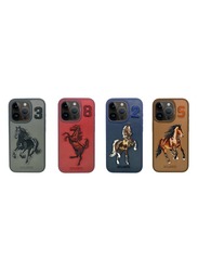 iPhone 15 Pro Max Case, Boris Series of Horse Embroidery Designed Shockproof Protective Phone Case for iPhone 15 Pro Max - Navy Blue