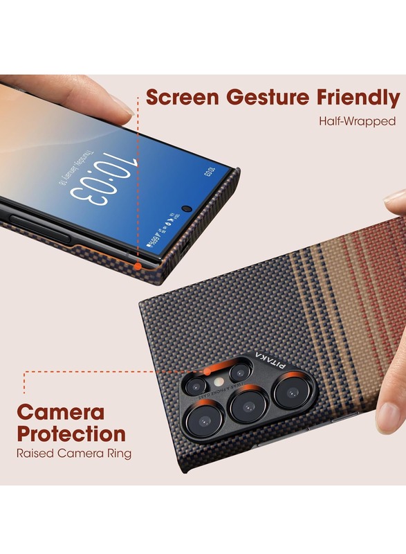 PITAKA for S24 Ultra Case, 6.8 Inch, Compatible with MagSafe, Slim & Light Samsung Galaxy S24 Ultra Case, 1500D Aramid Fiber Made - MagEZ Case 4 - Sunset