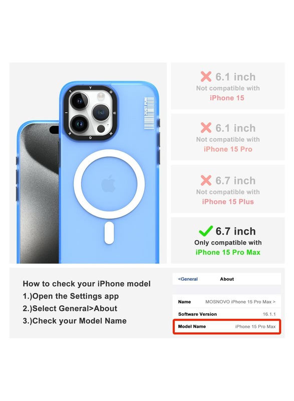 Hidden Sand MagSafe Case For iPhone 15 Pro Max, Miltary Shockproof Hard Back Cover and Soft Bumper Magnetic Phone Case for iPhone 15 Pro Max - Blue