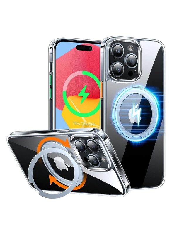 

Torras 360°Rotatable Magnetic Ring Case for iPhone 15 Pro, Compatible with MagSafe 15 Pro Case with Stand Translucent Slim Protective Ring Holder Military Gr