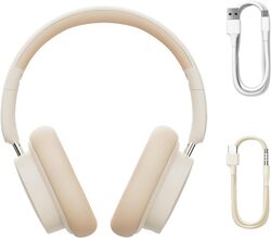 Baseus Bowie D05 Wireless Headphone, 70H Playtime Bluetooth Headphones with EQ Modes, Built-in HD Mic, Deep Bass, Soft Ear Cups for Phone/PC (Creamy White)