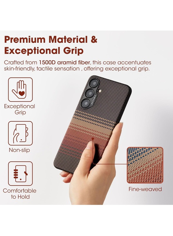 PITAKA for S24 Case, 6.16 Inch, Compatible with MagSafe, Slim & Light Samsung Galaxy S24 Case, 1500D Aramid Fiber Made - MagEZ Case 4 - Sunset