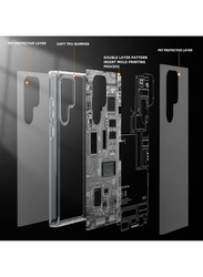 YoungKit Futuristic Technology Circuit Designed for Samsung Galaxy S23 Ultra case (2023) Full Protection, Military Shockproof, Soft Bumper - Black/Grey