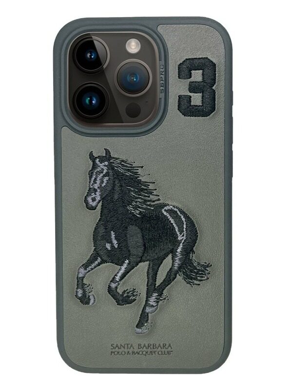 

Santa Barbara Polo & Racquet Club iPhone 15 Pro Max Case, Boris Series of Horse Embroidery Designed Shockproof Protective Phone Case for iPhone 15 Pro Max - Black/Grey