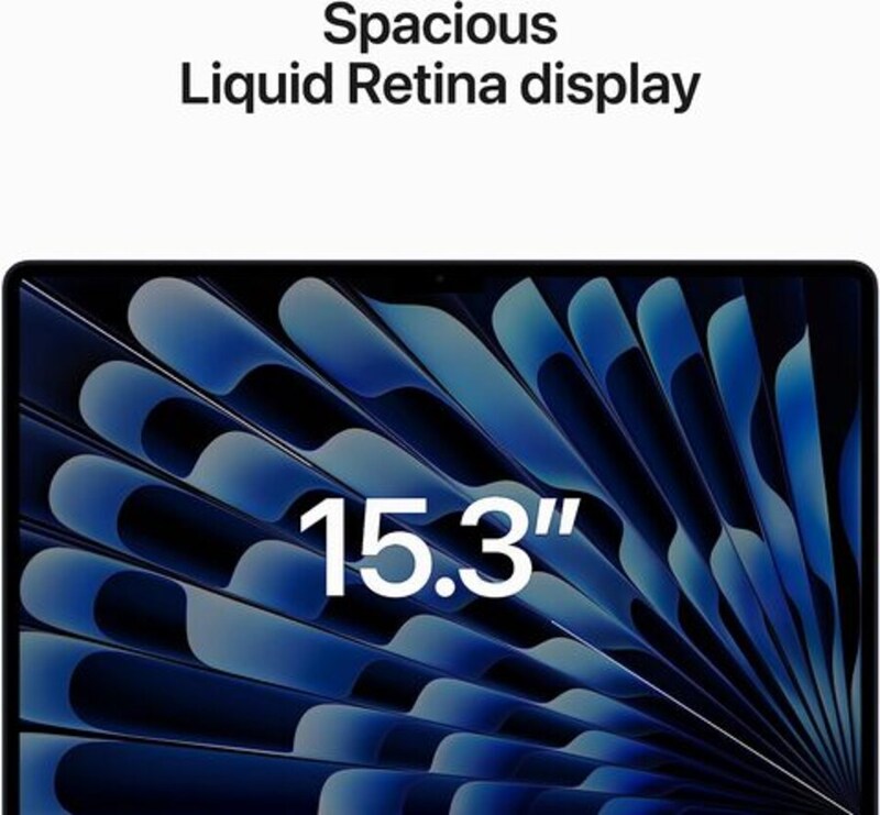 Apple MacBook Air (2023) Laptop, 15.3" Liquid Retina Display, Apple M2 Chip, 256GB SSD, 8GB RAM, Apple 10 Core GPU Integrated Graphics, EN KB, Touch Id, macOS, Midnight