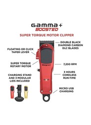 Gamma+ Boosted Professional Modular Cordless Clipper with Super Torque Motor, 3 Modular Lids (Black, Red, Gold), Multicolour