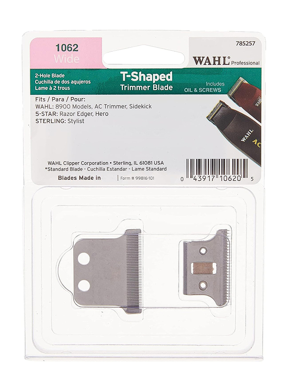 Wahl Professional Adjustable T Shaped Trimmer Blade Designed for Specific Wahl, 5 Star & Sterling Trimmers with Oil, Screws, & Instructions, Silver