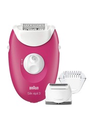 Braun Silk-Epil 3 Sensitive Area Epilator with 3 Extras, SE 3415 GS, Raspberry Pink/White