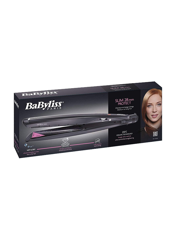 BaByliss 28 mm Flat Iron Slim Protect Wet & Dry Hair Straightener, ST326E, Black