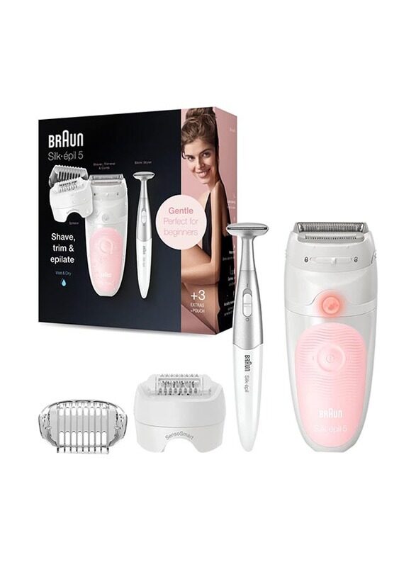 

Braun Silk-Epil Wet & Dry Epilator with 4 Extras, White/Pink